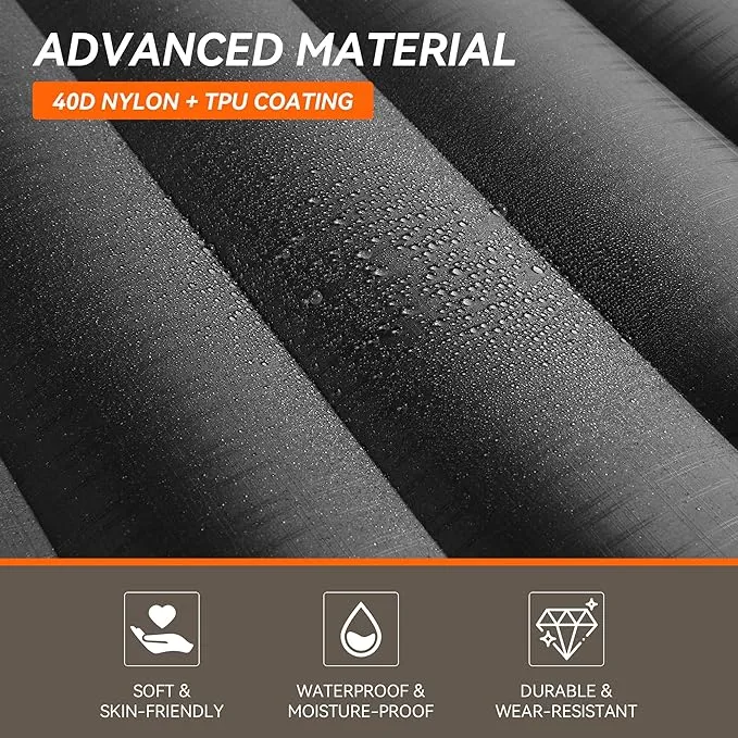TOBTOS Inflatable Sleeping Pad for Camping with Pillow, 4" Thick Camping Mat with Built-in Foot Pump, Compact Air Mattress for Camping, Hiking, Backpacking (Grey)