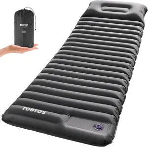TOBTOS Inflatable Sleeping Pad for Camping with Pillow, 4" Thick Camping Mat with Built-in Foot Pump, Compact Air Mattress for Camping, Hiking, Backpacking (Grey)