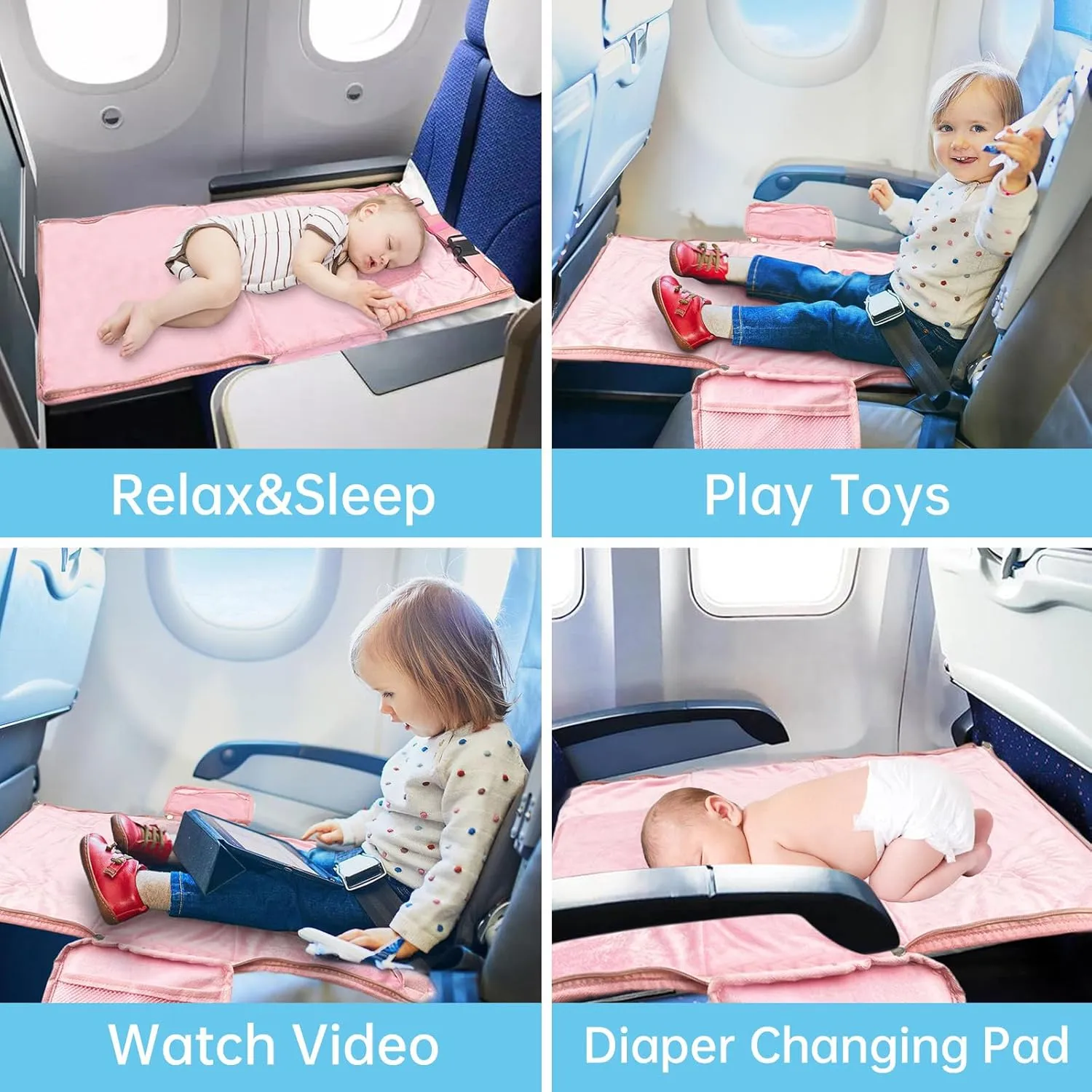 Toddler Airplane Bed Travel Bag 2 in 1, Portable Kids Plane Seat Extender, Baby Flight Essentials Footrest Flyaway Must Have for Infant, Carry On Duffel Bags for Women Gym Hospital Weekender(Pink)