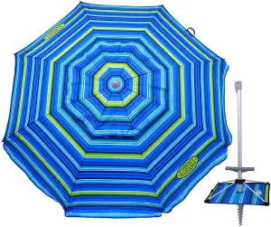 Tommy Bahama 7 ft Fiberglass Beach Umbrella for Sand with Integrated Anchor