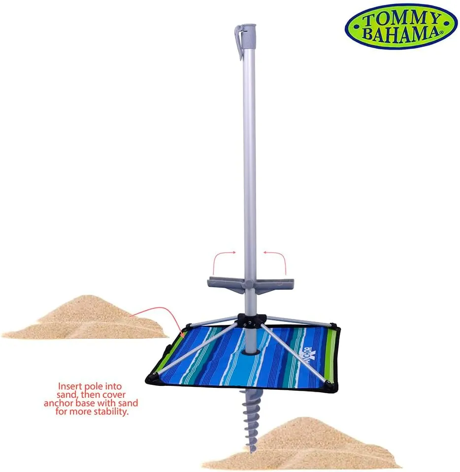 Tommy Bahama 7 ft Fiberglass Beach Umbrella for Sand with Integrated Anchor