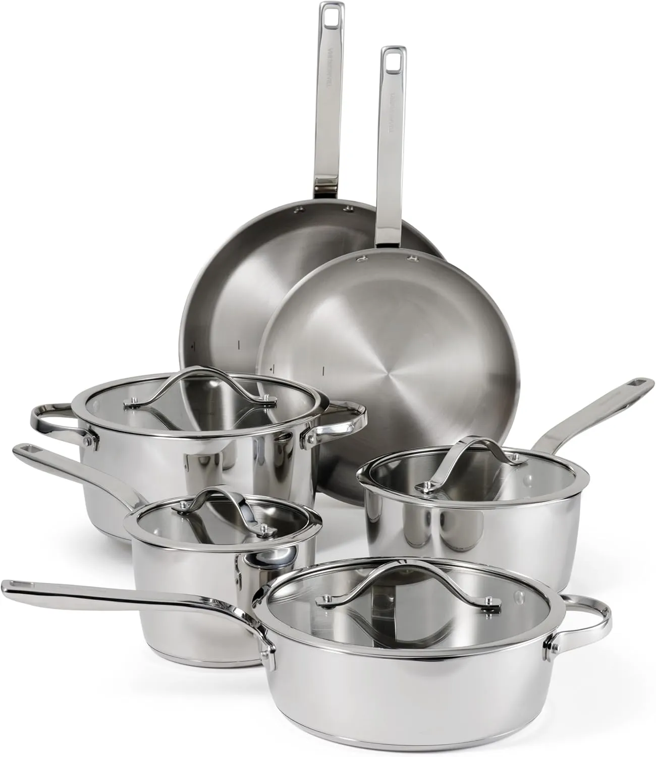 Tramontina Tempo Tri-Ply Base Stainless Steel 10-Piece Cookware Set with Glass Lids, Pots and Pans Kitchen Set, Induction-Ready, Oven-Safe, Dishwasher-Safe