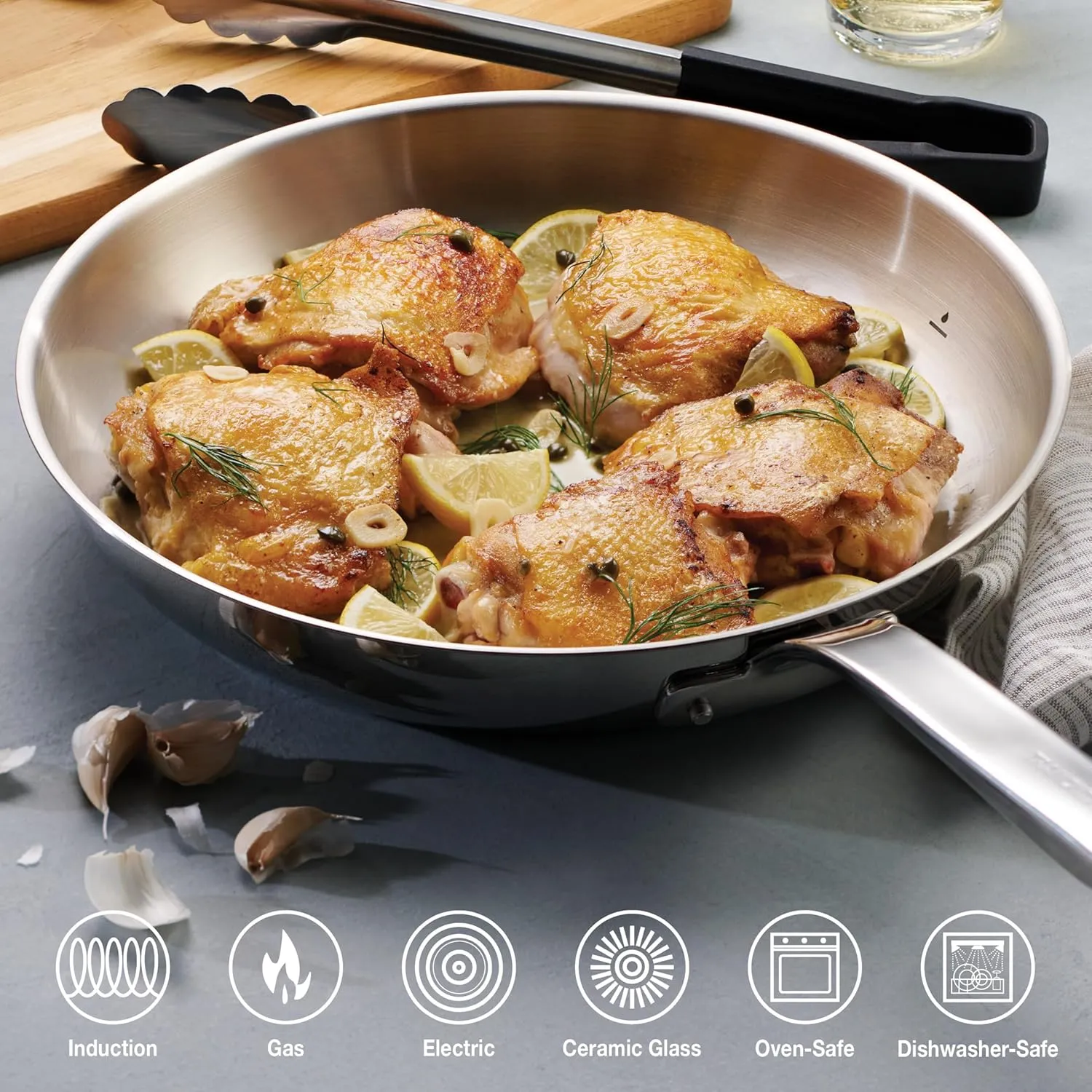 Tramontina Tempo Tri-Ply Base Stainless Steel 10-Piece Cookware Set with Glass Lids, Pots and Pans Kitchen Set, Induction-Ready, Oven-Safe, Dishwasher-Safe