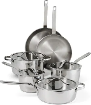 Tramontina Tempo Tri-Ply Base Stainless Steel 10-Piece Cookware Set with Glass Lids, Pots and Pans Kitchen Set, Induction-Ready, Oven-Safe, Dishwasher-Safe