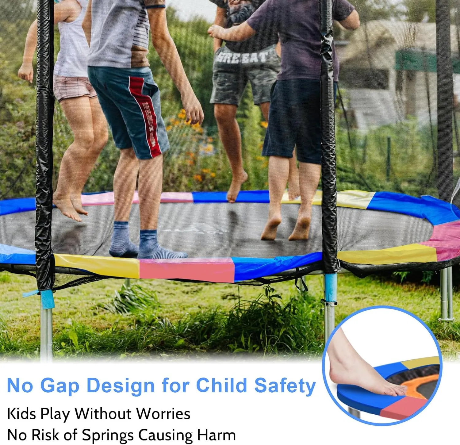 Trampoline Spring Cover,16ft 10ft Round Trampoline Pad Replacement No Hole Trampoline Pole Pad Waterproof UV Resistant Safety Pad
