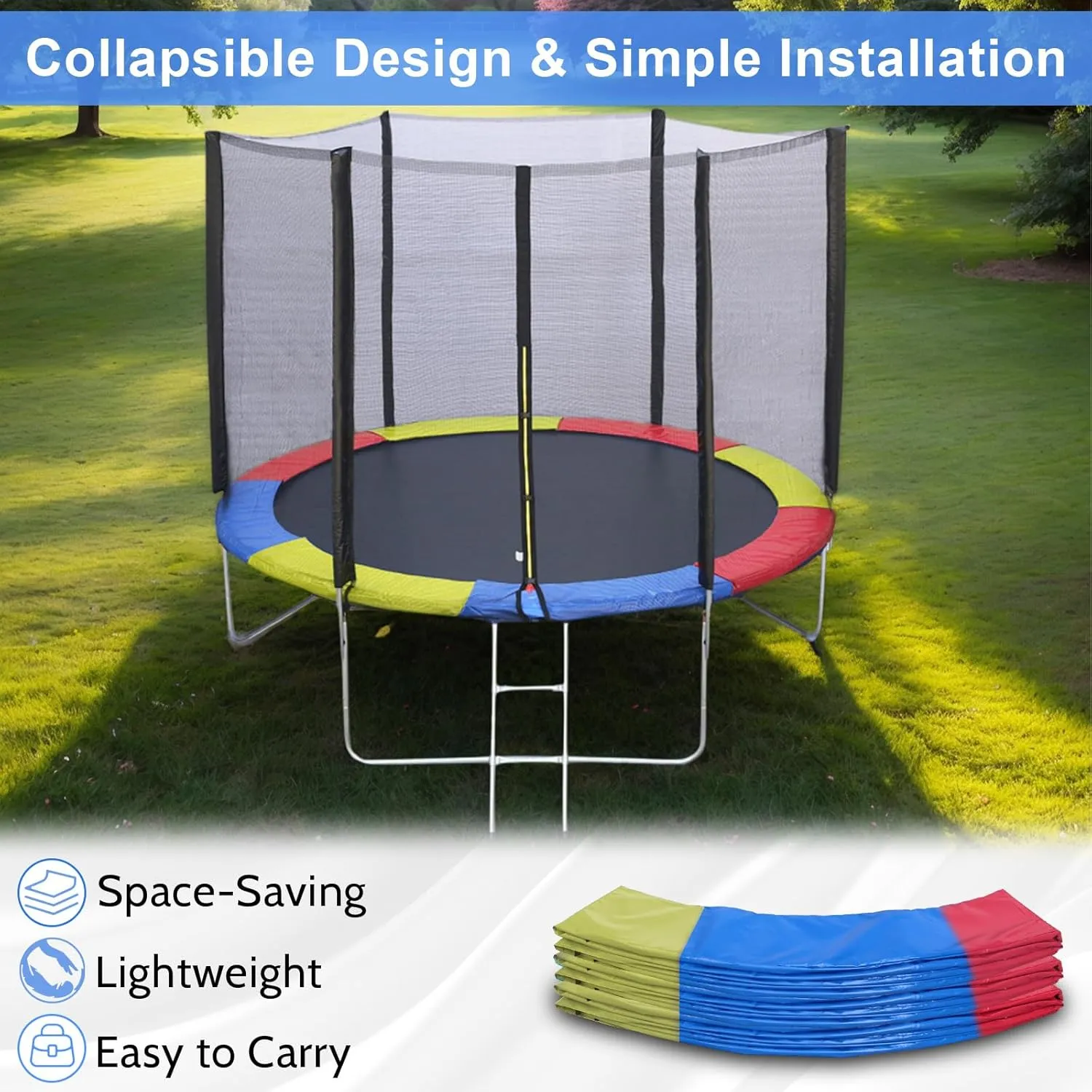Trampoline Spring Cover,16ft 10ft Round Trampoline Pad Replacement No Hole Trampoline Pole Pad Waterproof UV Resistant Safety Pad