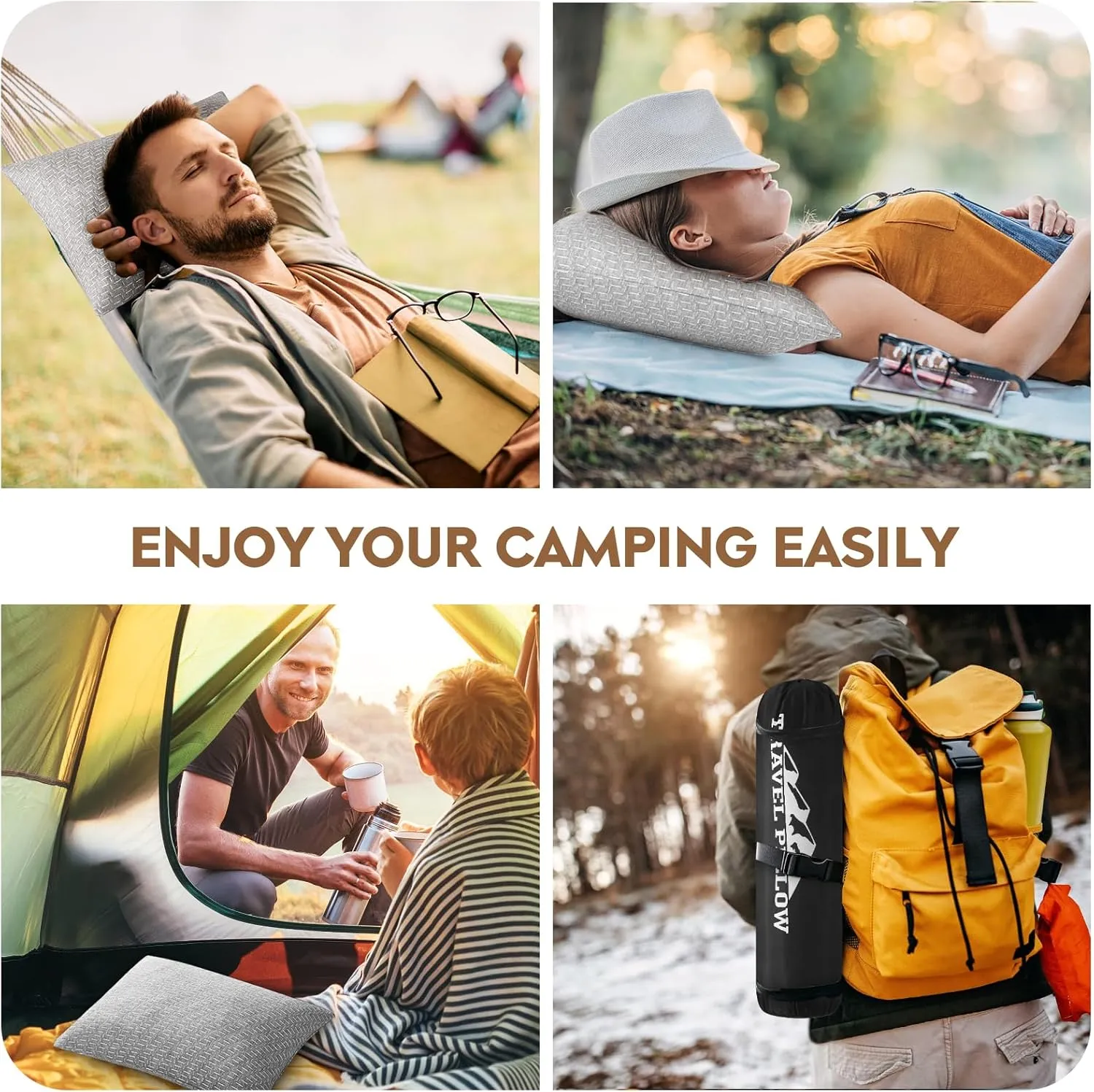 Travel Pillow Breathable Cover, Compressible Memory Foam Pillow Medium Firm for Travel Airplane Car Hiking Camping Outdoor
