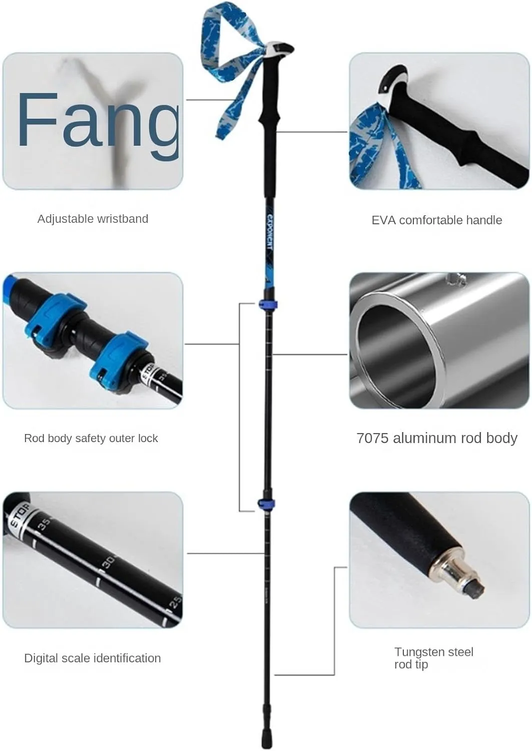 Travel Trekking Pole Outdoor Trekking Poles Aluminum Trekking Poles Walking Telescopic Climbing Pole Portable Outdoor Activities(Blue)