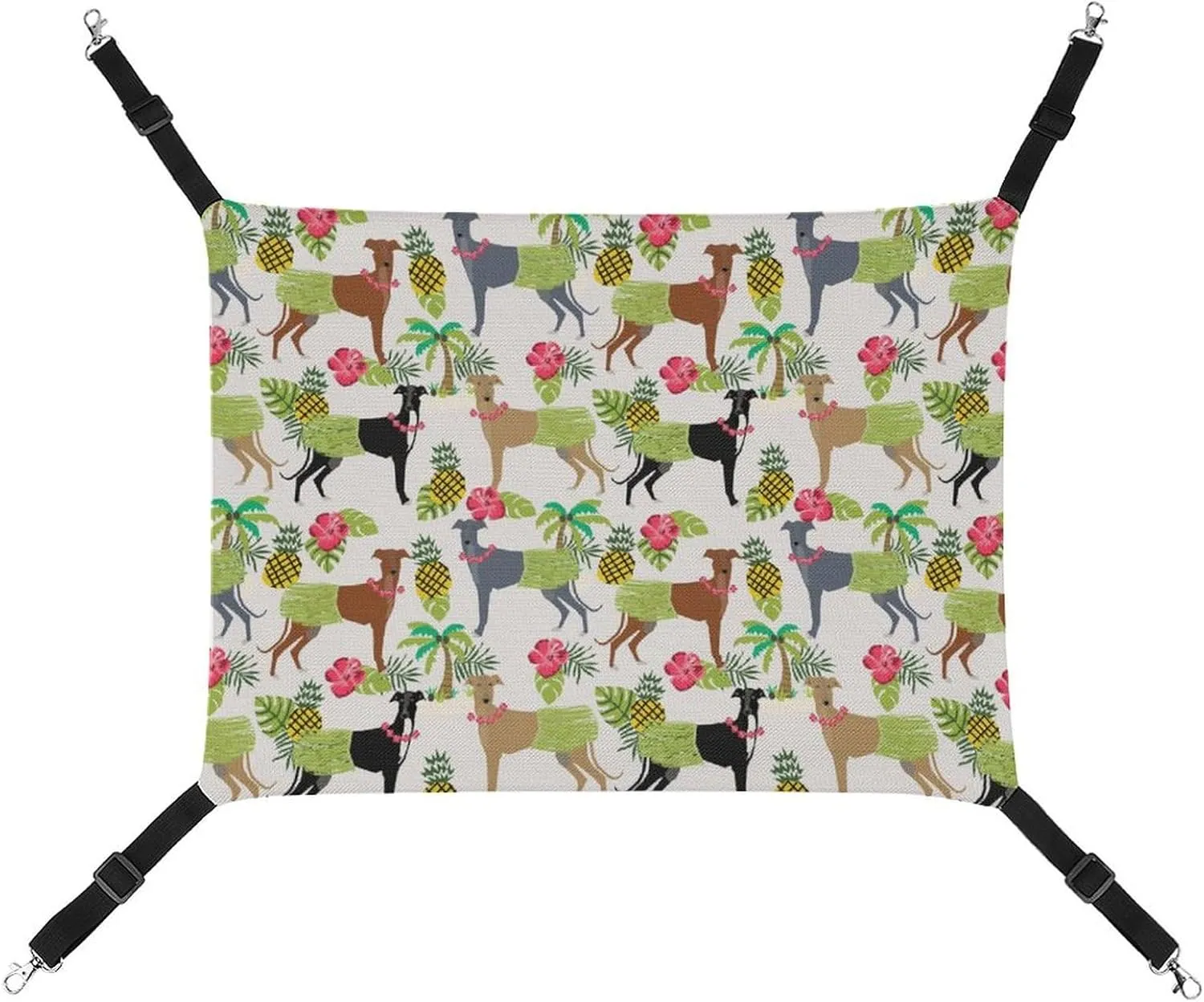 Tropical Palm Tree Hula Dancer Dog Greyhound Pattern Hanging Cat Bed Soft Breathable Pet Hammock for Cage Pet Sleeper for Kitten Ferret Puppy Rabbit