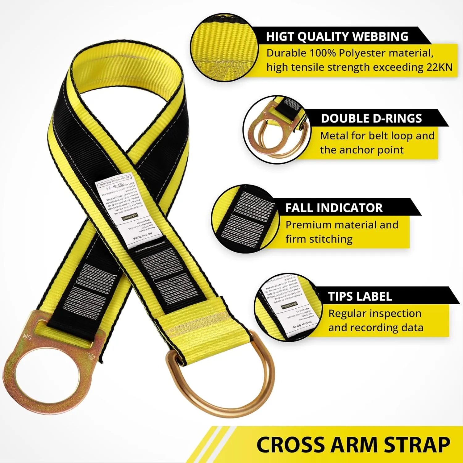 TRSMIMA Safety Strap Fall Protection - 3ft 4ft 6ft Cross Arm Strap Anchor Strap Anchorage Lanyard D Ring for Safety Harness