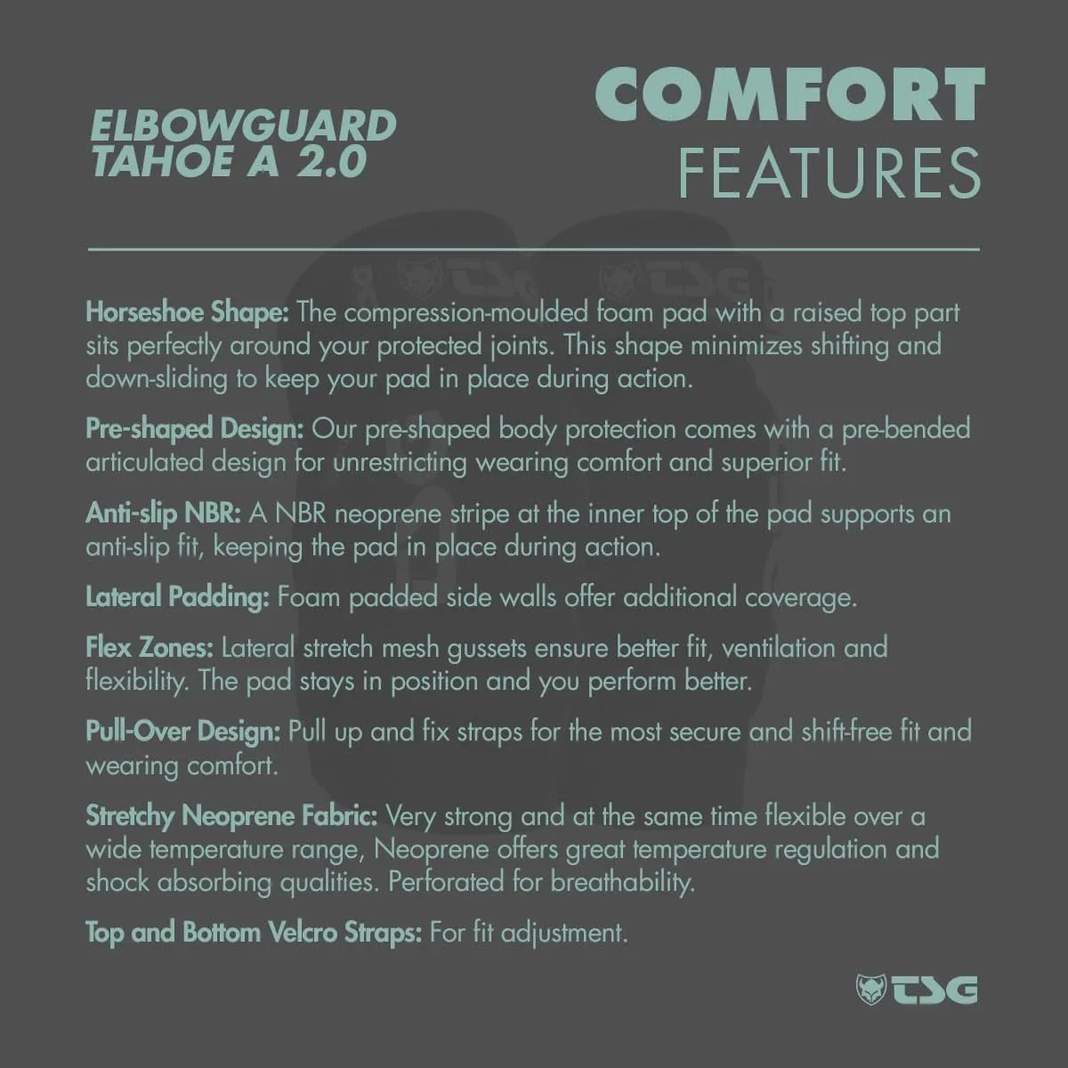 TSG - Elbowguard Tahoe A 2.0, Mountain Bike and Dirt Bike Protective Gear - Flexible and Durable, ACF Impact Foam, Pullover, Pre Shaped and Horse Shoe Design
