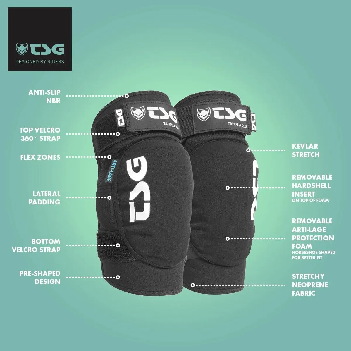 TSG - Elbowguard Tahoe A 2.0, Mountain Bike and Dirt Bike Protective Gear - Flexible and Durable, ACF Impact Foam, Pullover, Pre Shaped and Horse Shoe Design