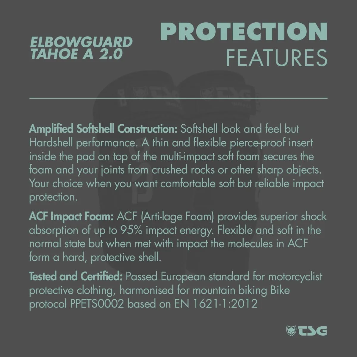 TSG - Elbowguard Tahoe A 2.0, Mountain Bike and Dirt Bike Protective Gear - Flexible and Durable, ACF Impact Foam, Pullover, Pre Shaped and Horse Shoe Design