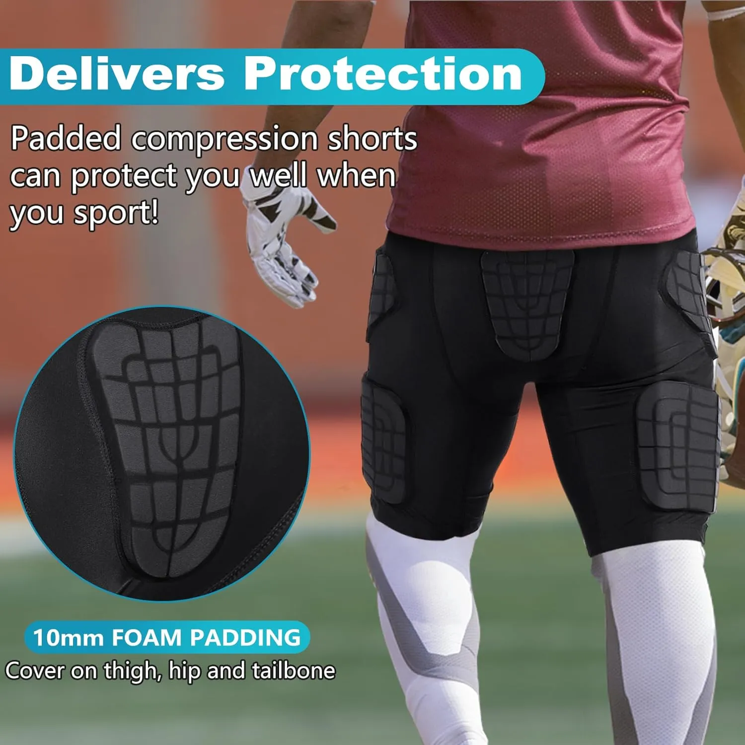 TUOY Adult Padded Compression Shorts 5-Pad Football Girdle Hip Thigh Protector