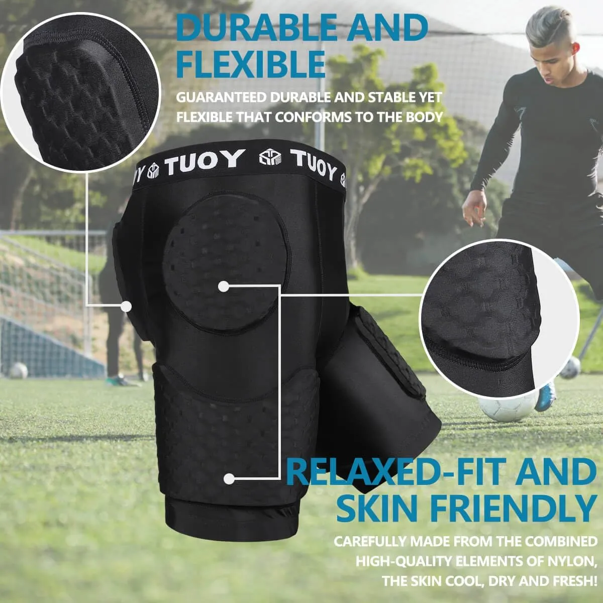 TUOY New Men's 5 Pad Football Girdle Hip Thigh Protector Protective Padding Padded Shorts (no Pocket)