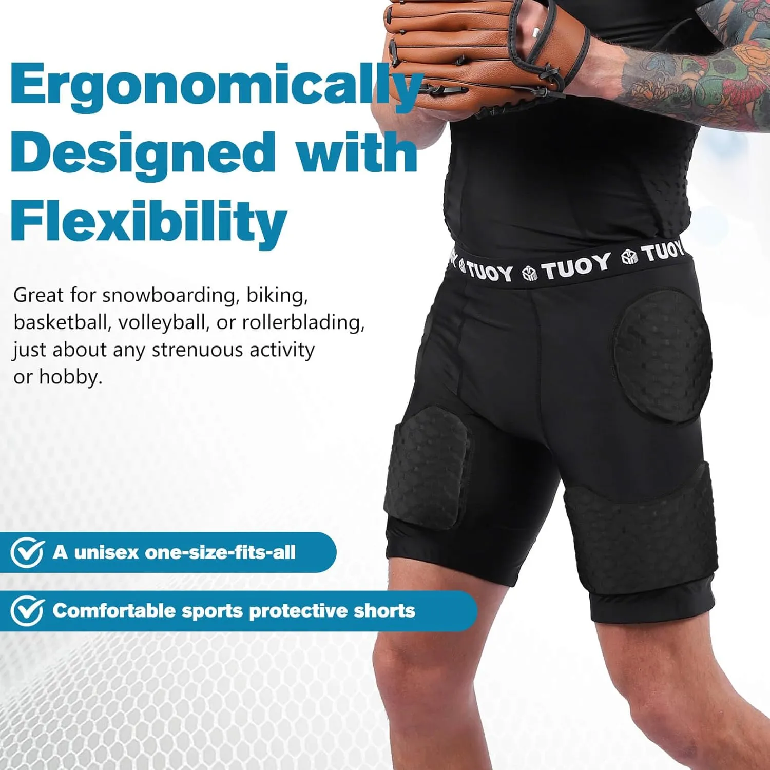 TUOY New Men's 5 Pad Football Girdle Hip Thigh Protector Protective Padding Padded Shorts (no Pocket)