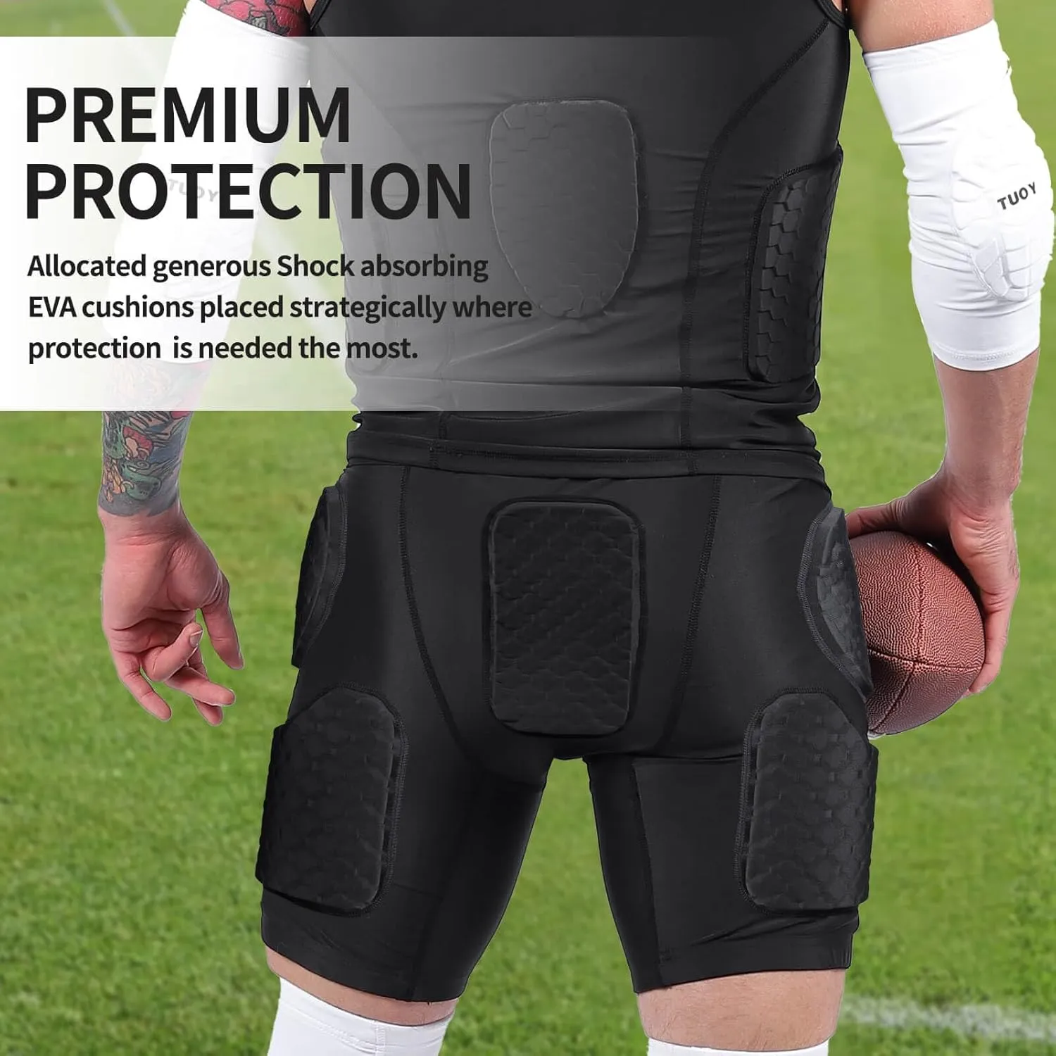 TUOY New Men's 5 Pad Football Girdle Hip Thigh Protector Protective Padding Padded Shorts (no Pocket)