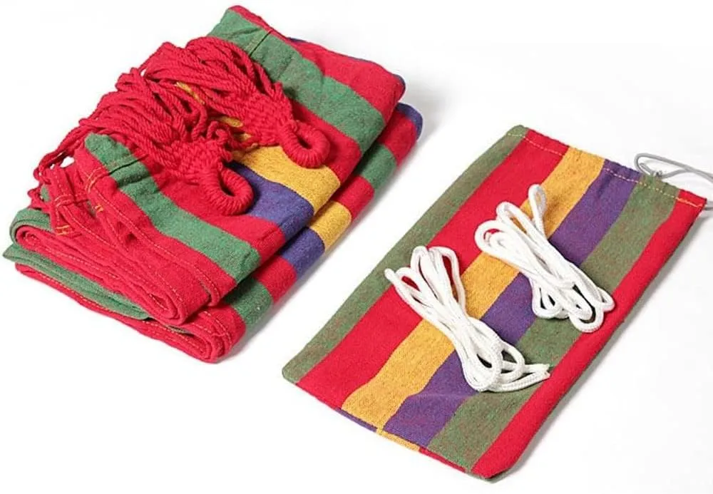 Two-Person Canvas Fabric Hammock with Travel Bag - Ideal for Outdoor and Indoor Use in Patios and Backyards