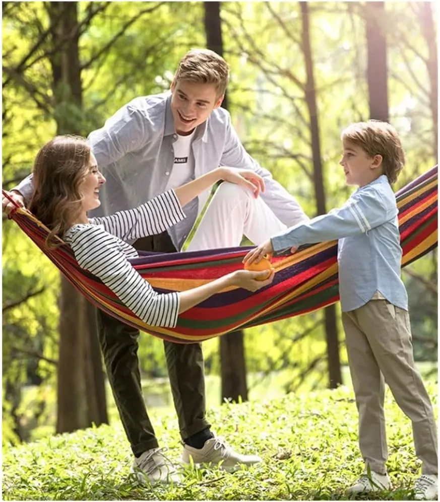 Two-Person Canvas Fabric Hammock with Travel Bag - Ideal for Outdoor and Indoor Use in Patios and Backyards