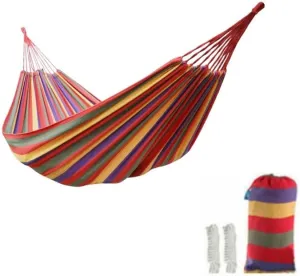 Two-Person Canvas Fabric Hammock with Travel Bag - Ideal for Outdoor and Indoor Use in Patios and Backyards