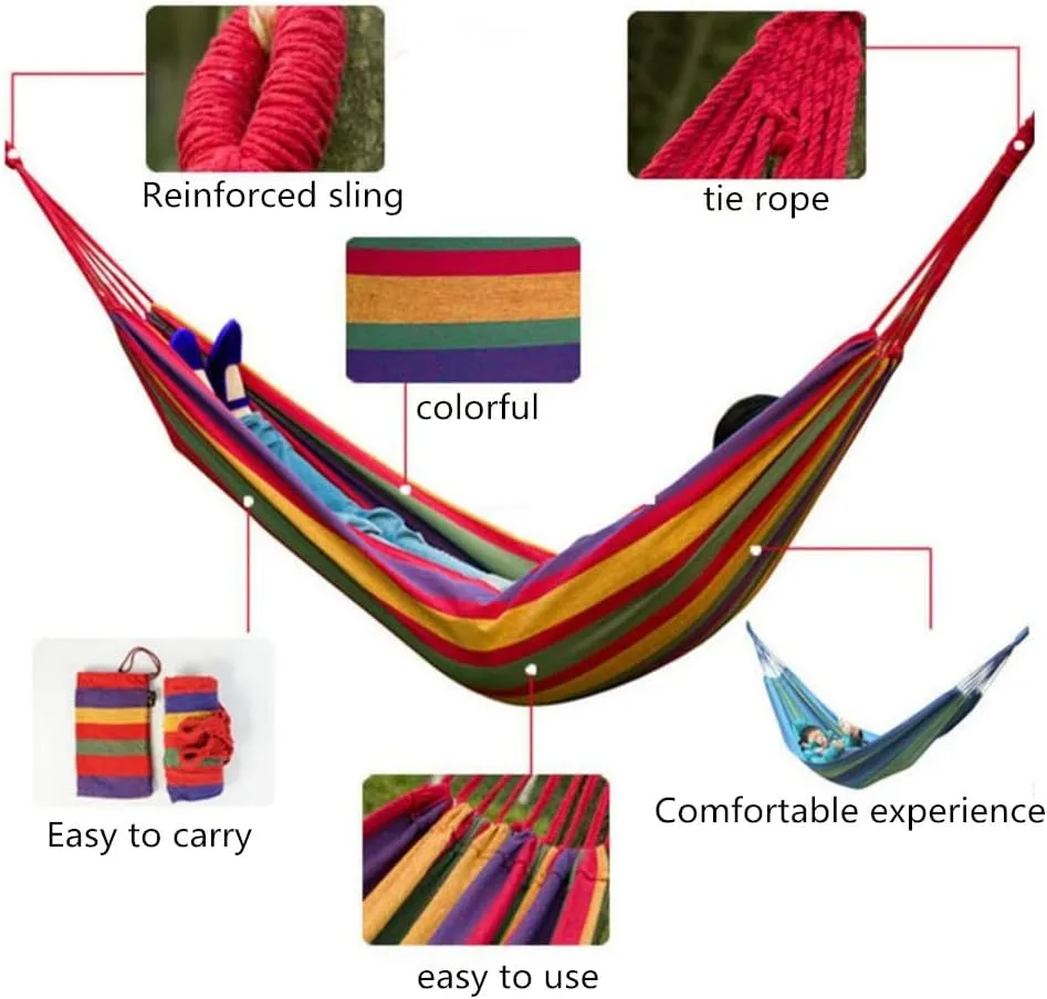 Two-Person Canvas Fabric Hammock with Travel Bag - Ideal for Outdoor and Indoor Use in Patios and Backyards