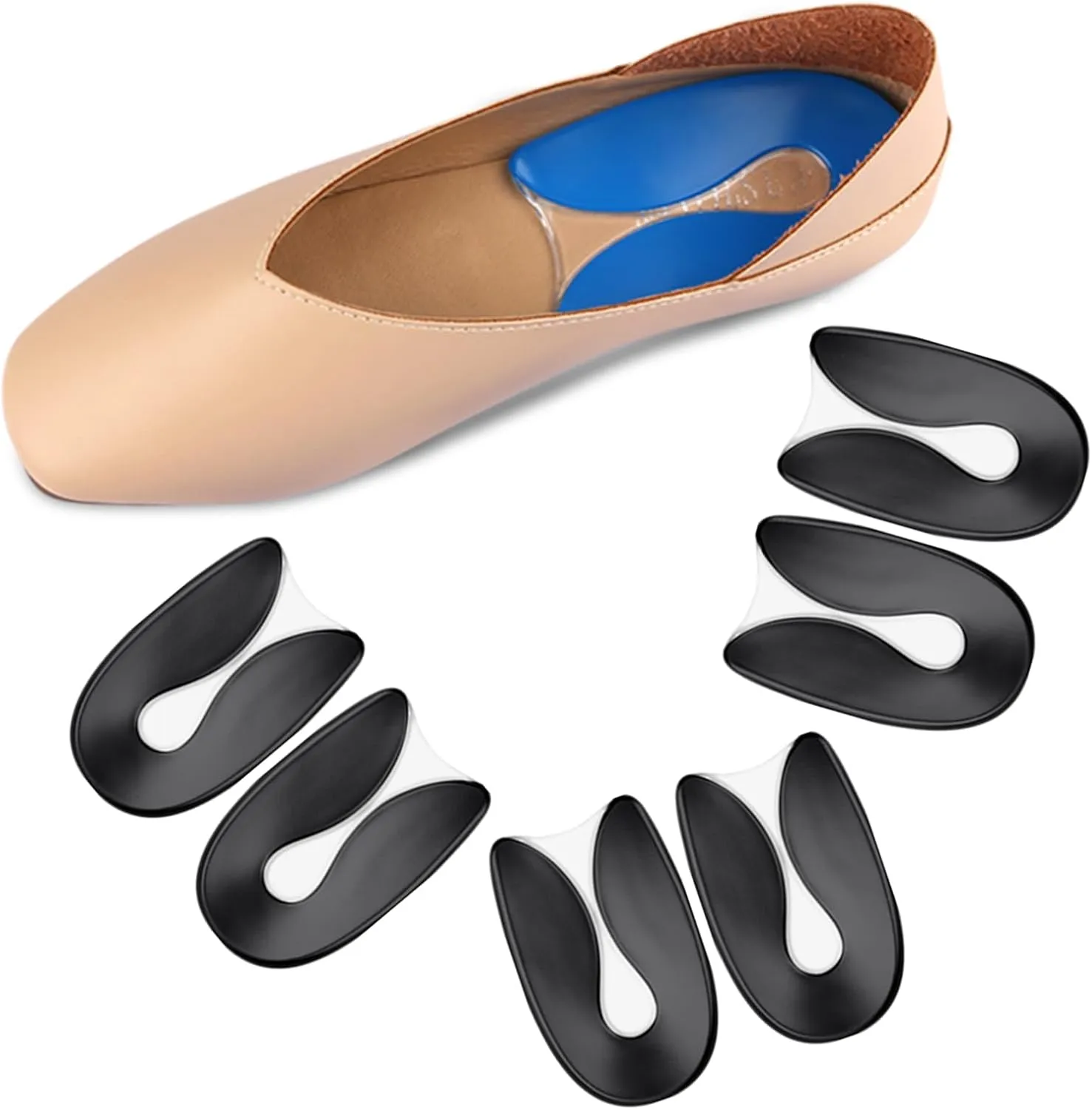 U-Shaped Heel Pad Gel Soft Sports Shock Absorbing Half Size Insoles Heel Non-Slip Self-Adhesive Heel Pads 3 Pairs L