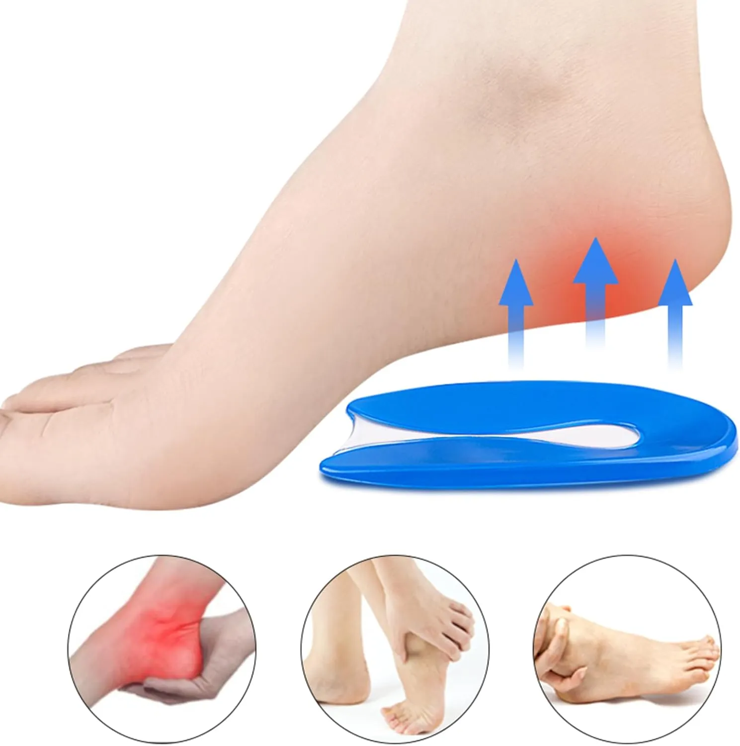 U-Shaped Heel Pad Gel Soft Sports Shock Absorbing Half Size Insoles Heel Non-Slip Self-Adhesive Heel Pads 3 Pairs L