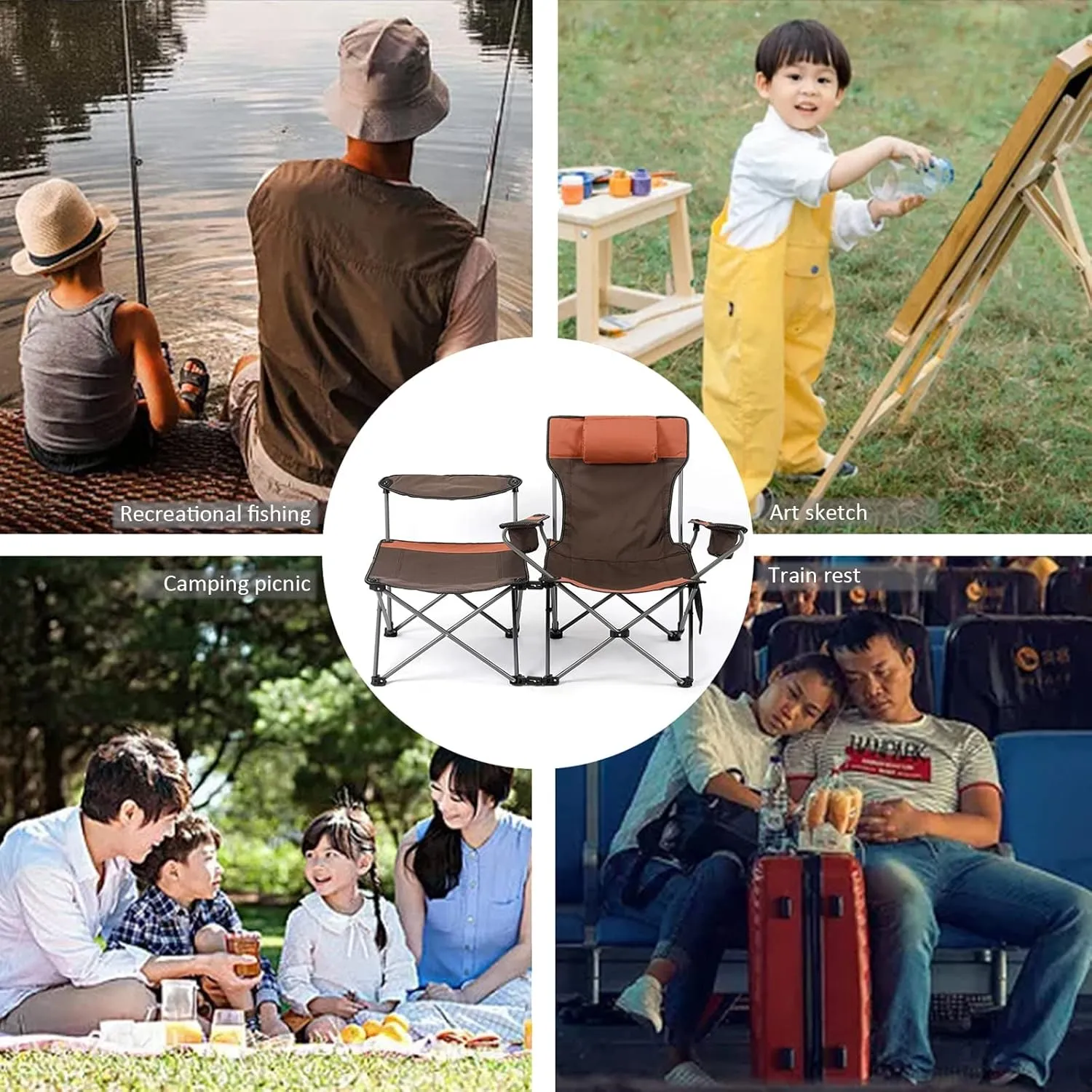 Ultralight Camping Chair, Portable Folding Compact Camping Chair 2 in 1 Camping Folding Recliner Chair with Detachable Footstool, Heavy Support 150kg,C