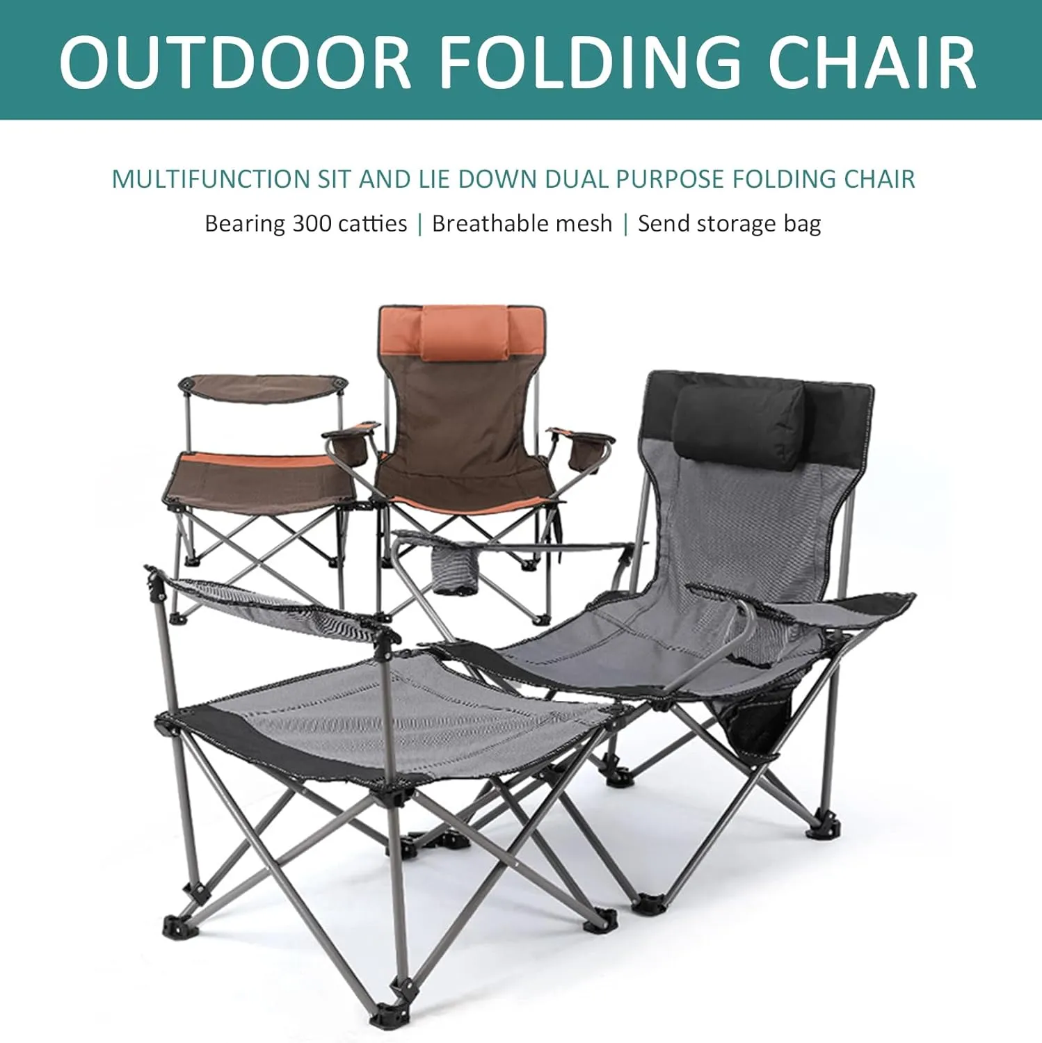 Ultralight Camping Chair, Portable Folding Compact Camping Chair 2 in 1 Camping Folding Recliner Chair with Detachable Footstool, Heavy Support 150kg,C