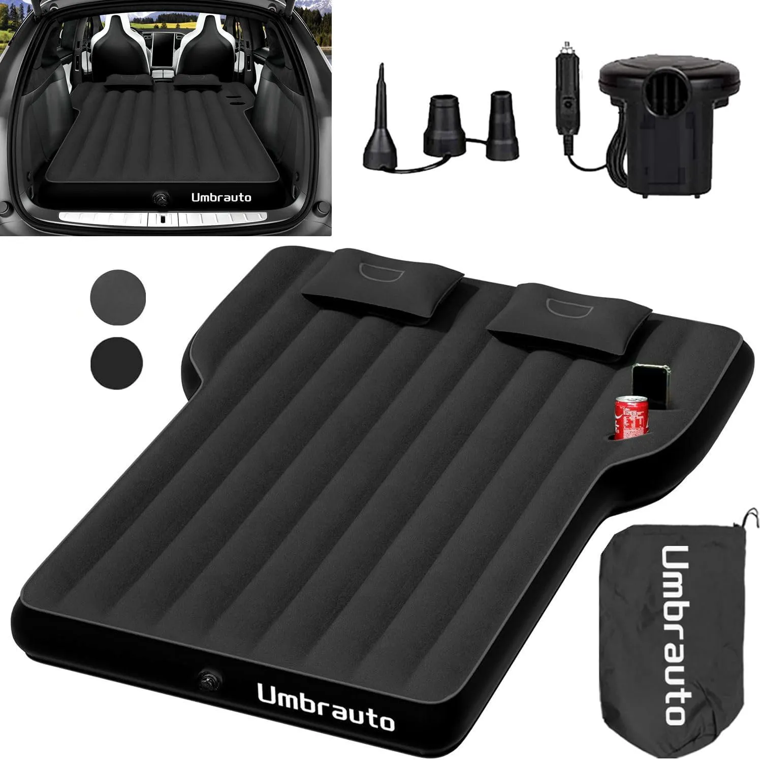 Umbrauto Air Mattress for Tesla Model Y, Custom Inflatable Camping Bed for Back Trunk, Upgraded Sleeping Pad w/Soft Flocking Surface, Durable 210T Fabric Bottom, Portable Pump for SUV Outdoor Travel