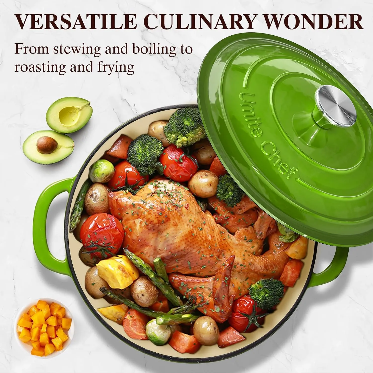 Umite Chef 5QT Enameled Cast Iron Dutch Oven Pot with Lid, Heavy-Duty, Cookware for Bread Baking, Braising, Stews, Roasting, Wedding Registry Ideas & Gifts(Green)