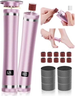 Upgrade Electric Foot Callus Remover, 2 in 1 Rechargeable Electric Callus Remover for Feet, 12 Adjustable Speed Foot File with 70 pcs Sandpaper Disk for Nail Care/Removal of Dead Skin Calluses, Pink
