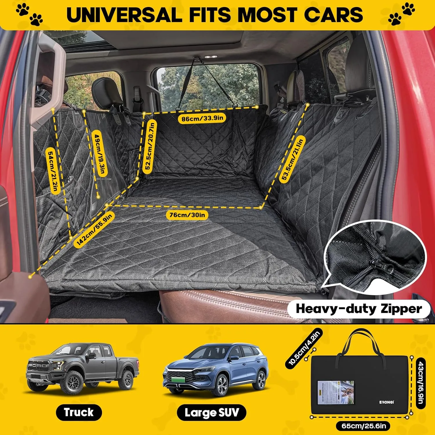 Upgrade Tough 1200D Rip-Stop Dog Truck Seat Cover for Back Seat, Anti-Scratch Waterproof Car Back Seat Extender for Dogs with Hard Bottom,Dog Hammock for F150/RAM1500/Silverado