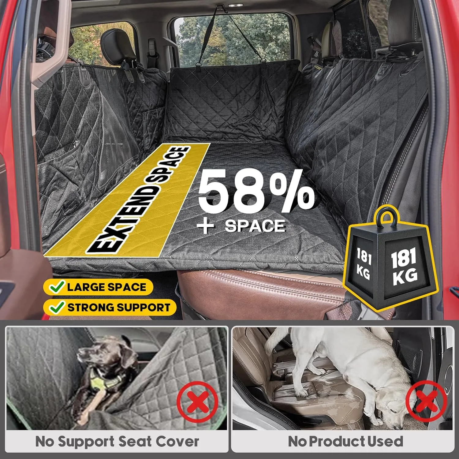 Upgrade Tough 1200D Rip-Stop Dog Truck Seat Cover for Back Seat, Anti-Scratch Waterproof Car Back Seat Extender for Dogs with Hard Bottom,Dog Hammock for F150/RAM1500/Silverado