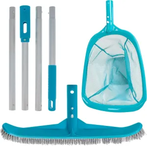 U.S. Pool Supply Pool Maintenance Kit with Leaf Skimmer Net, Brush, and Adjustable Telescopic Pole - 6" Deep Mesh Netting, Nylon Scrub Brush, Clean Sweep Debris from Walls, Floors, Steps, Spas, Ponds