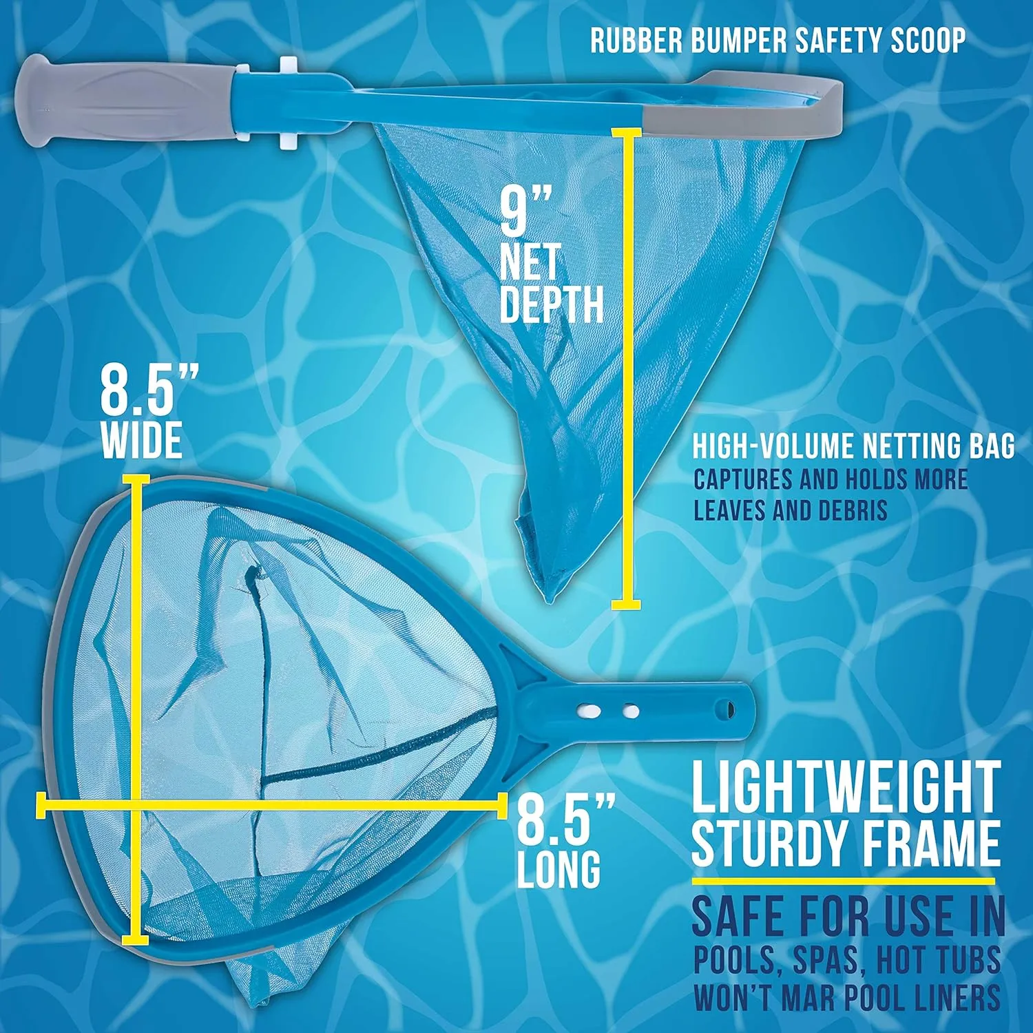 U.S. Pool Supply Professional Spa, Hot Tub, Pool Hand Leaf Skimmer Net with Grip Handle - 9" Deep Ultra Fine Mesh Netting Bag Basket, Skim & Remove The Finest Debris - Pond, Small Kid Inflatable Pool