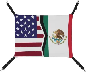 USA and Mexican Flag Hanging Cat Bed Soft Breathable Pet Hammock for Cage Pet Sleeper for Kitten Ferret Puppy Rabbit