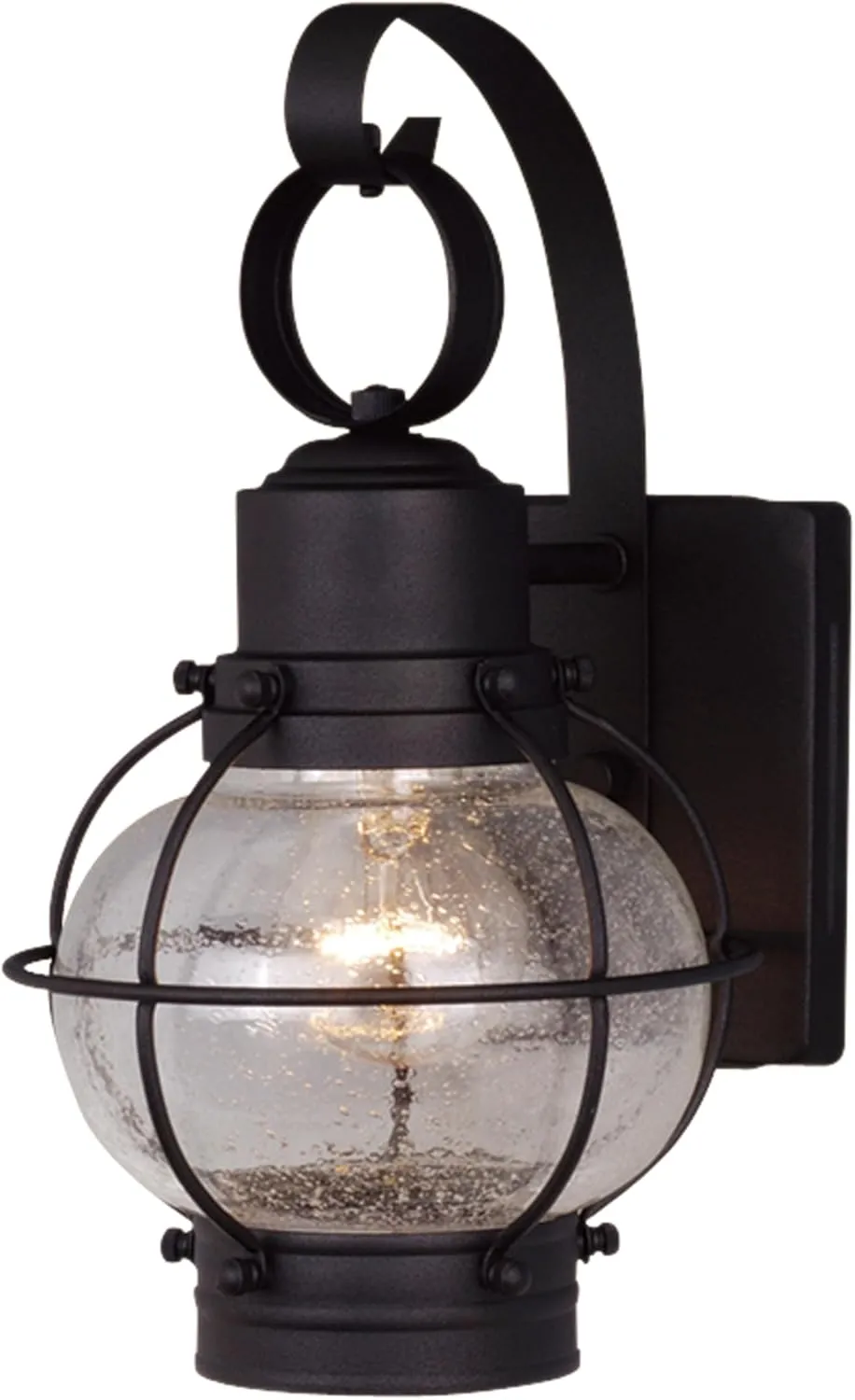 VAXCEL Chatham 6.5-in Outdoor Wall Lantern Light, Textured Black, Weather Resistant Stainless Steel, Clear Seeded Glass, E26 Bulb Compatible, Vintage Edison Style, Coastal Design, Exterior Wet Rated