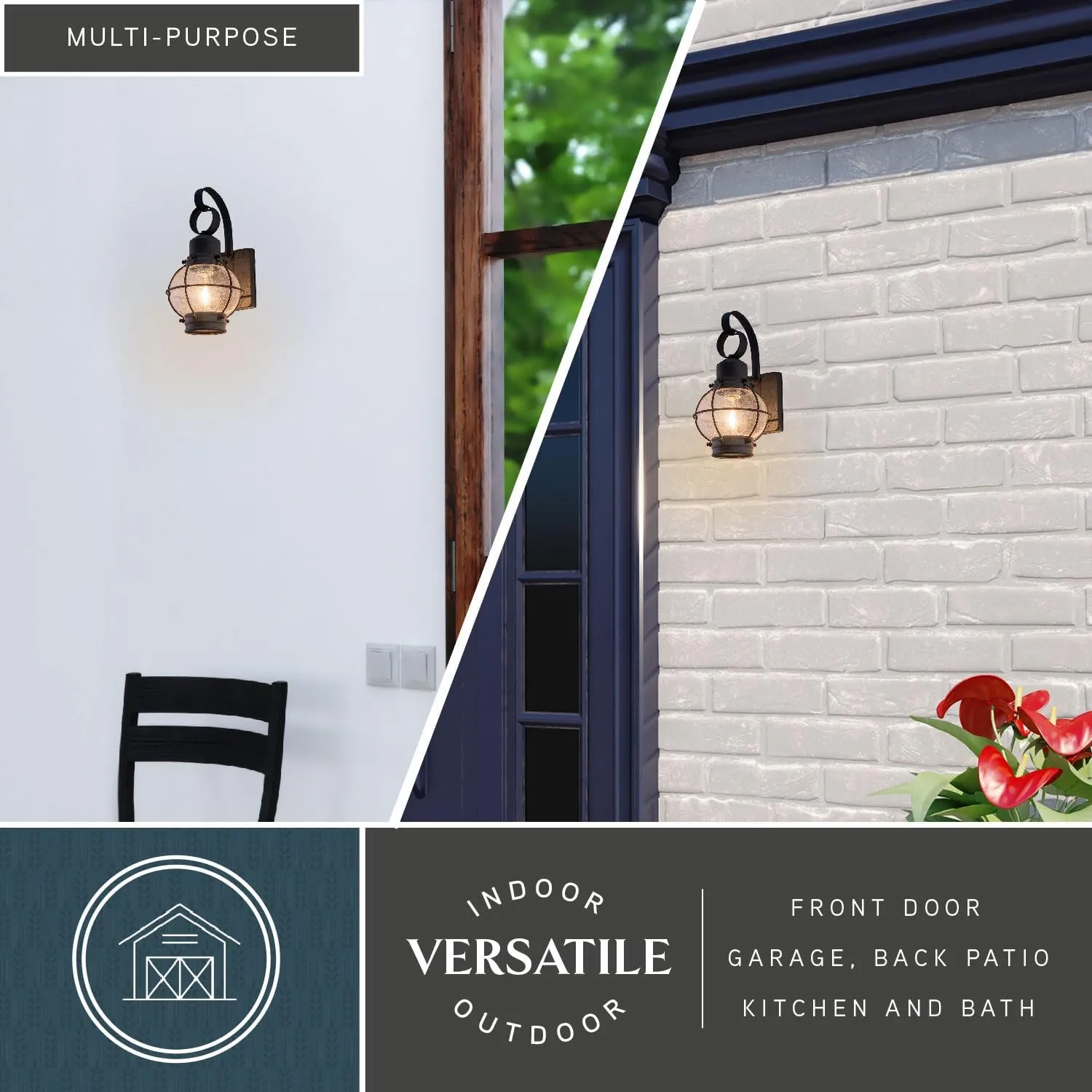 VAXCEL Chatham 6.5-in Outdoor Wall Lantern Light, Textured Black, Weather Resistant Stainless Steel, Clear Seeded Glass, E26 Bulb Compatible, Vintage Edison Style, Coastal Design, Exterior Wet Rated