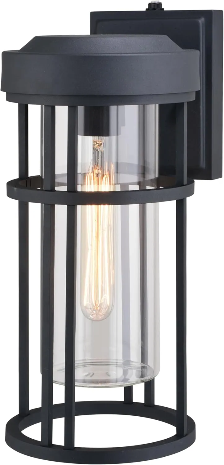 VAXCEL Crestline Aluminum 1 Light LED Compatible Dusk to Dawn Black Transitional Outdoor Wall Lantern Clear Glass