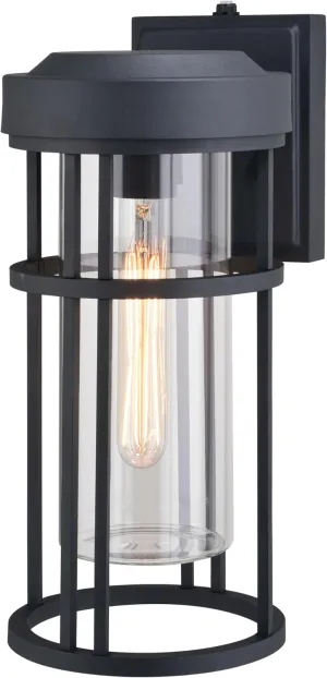 VAXCEL Crestline Aluminum 1 Light LED Compatible Dusk to Dawn Black Transitional Outdoor Wall Lantern Clear Glass