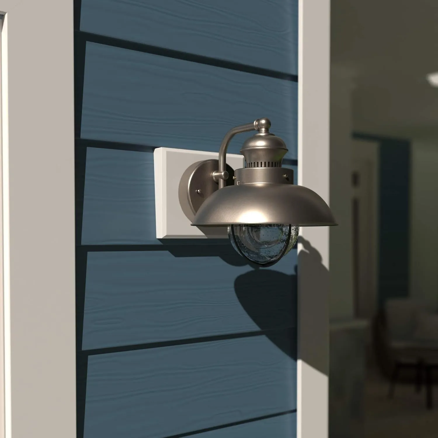 VAXCEL Harwich Brushed Nickel 1 Light Nickel Coastal Barn Dome Outdoor Wall Lantern