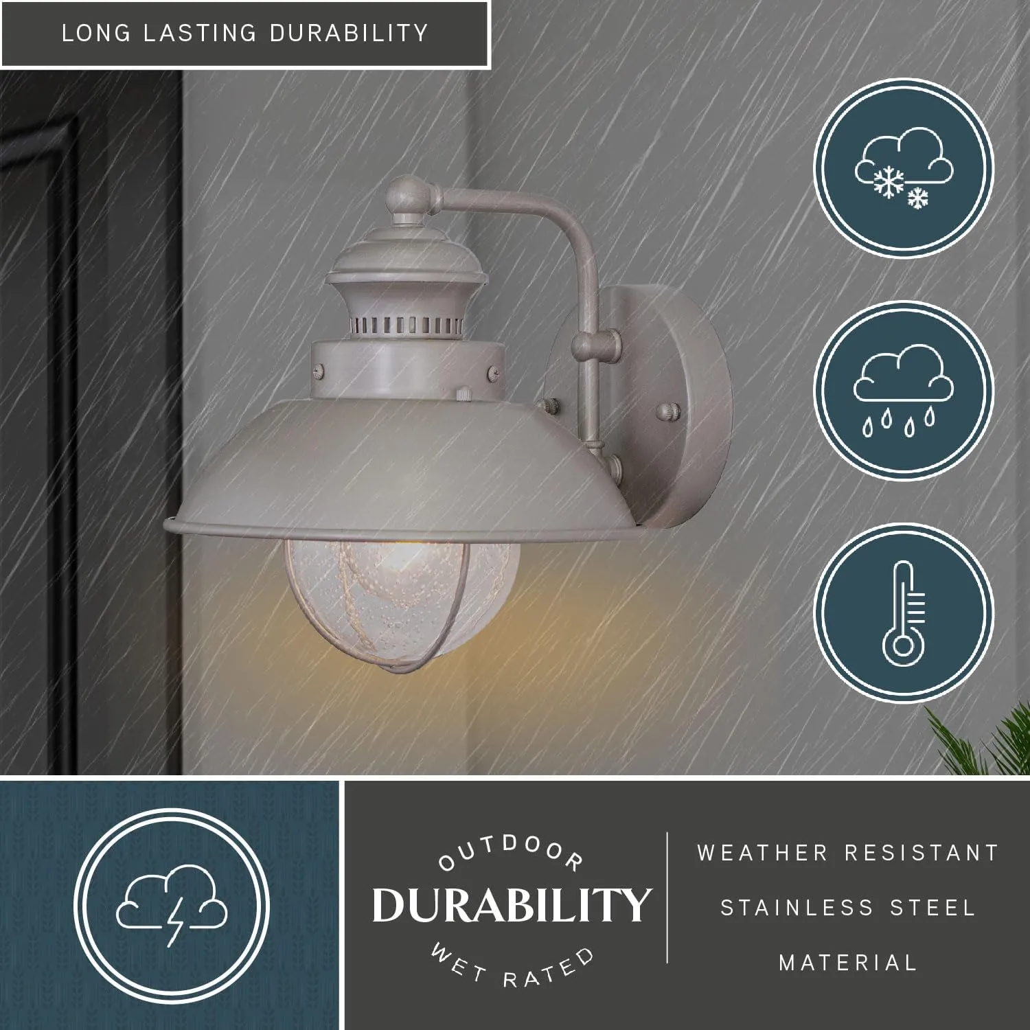 VAXCEL Harwich Brushed Nickel 1 Light Nickel Coastal Barn Dome Outdoor Wall Lantern