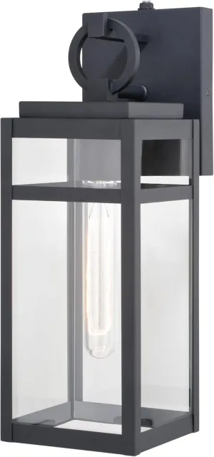 VAXCEL Hubbard 5-in W 1 Light Dusk to Dawn Textured Black Outdoor Wall Lantern Clear Glass Shade, LED Compatible