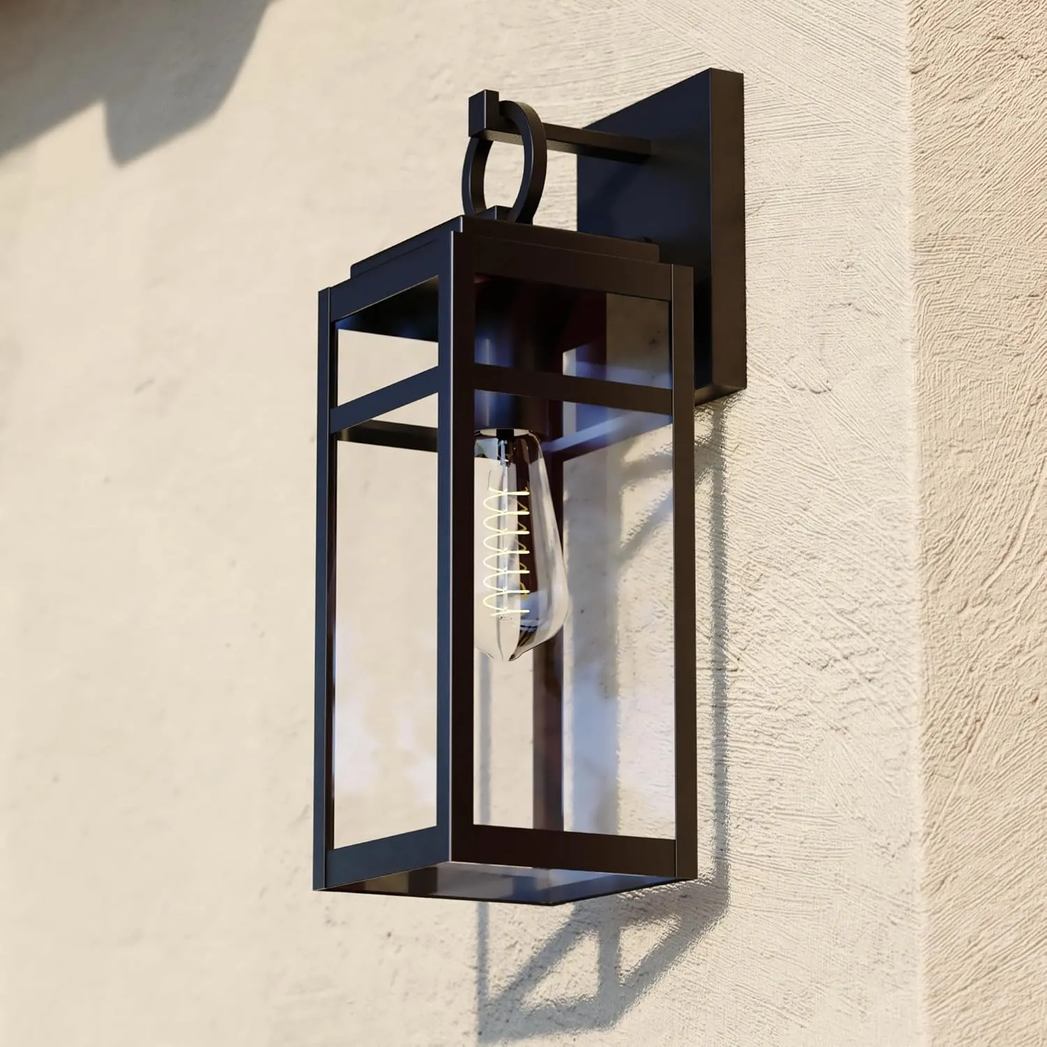 VAXCEL Hubbard 5-in W 1 Light Dusk to Dawn Textured Black Outdoor Wall Lantern Clear Glass Shade, LED Compatible