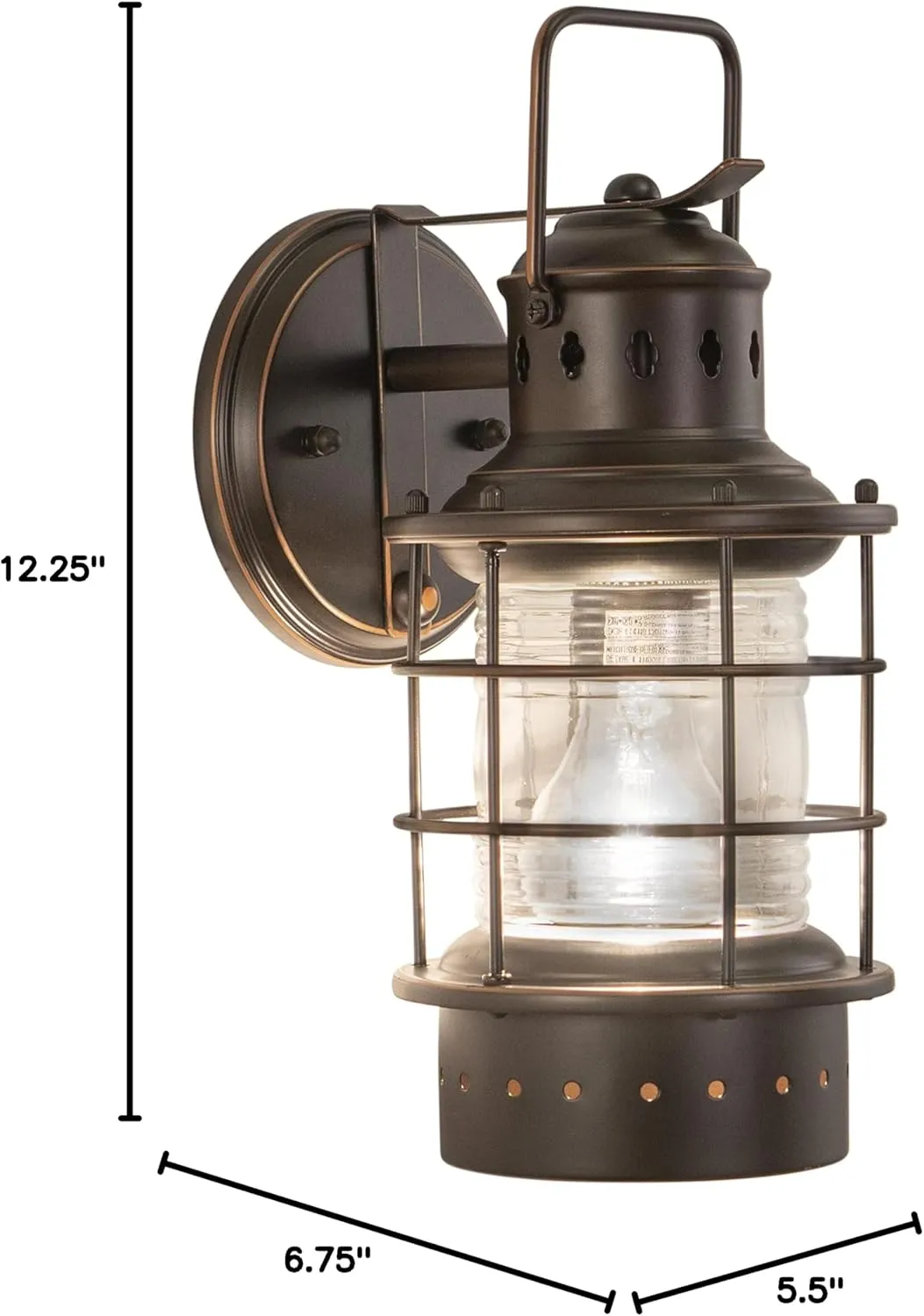 VAXCEL Hyannis 1 Light Bronze Coastal Lantern Cylinder Outdoor Wall Lantern Clear Glass