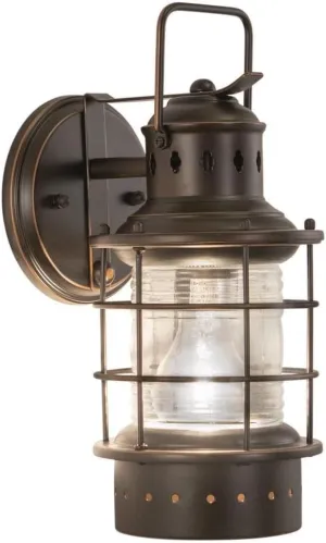 VAXCEL Hyannis 1 Light Bronze Coastal Lantern Cylinder Outdoor Wall Lantern Clear Glass
