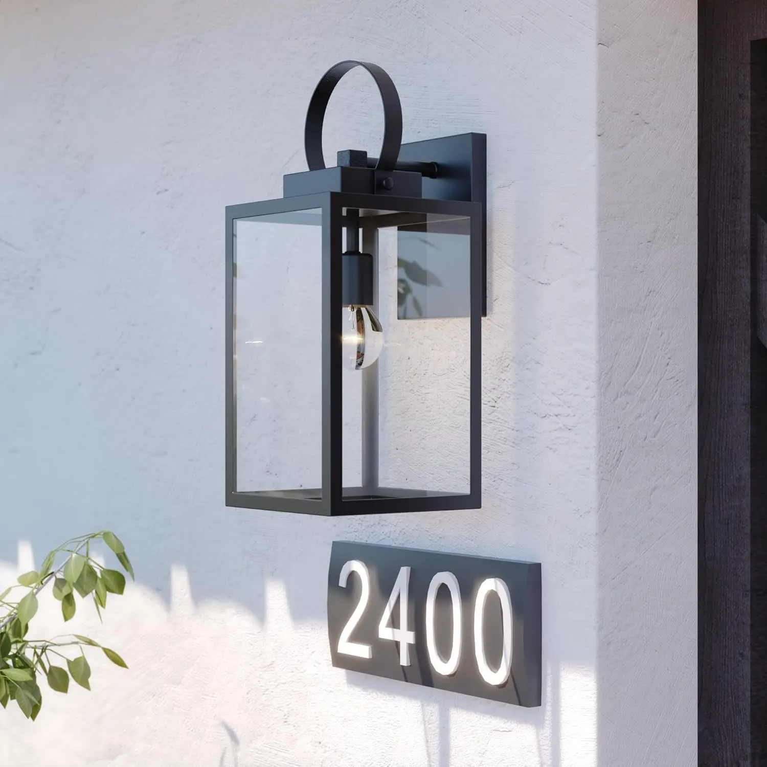 VAXCEL Medinah 7-in. W 1 Light Dusk to Dawn Black Outdoor Wall Lantern Clear Glass