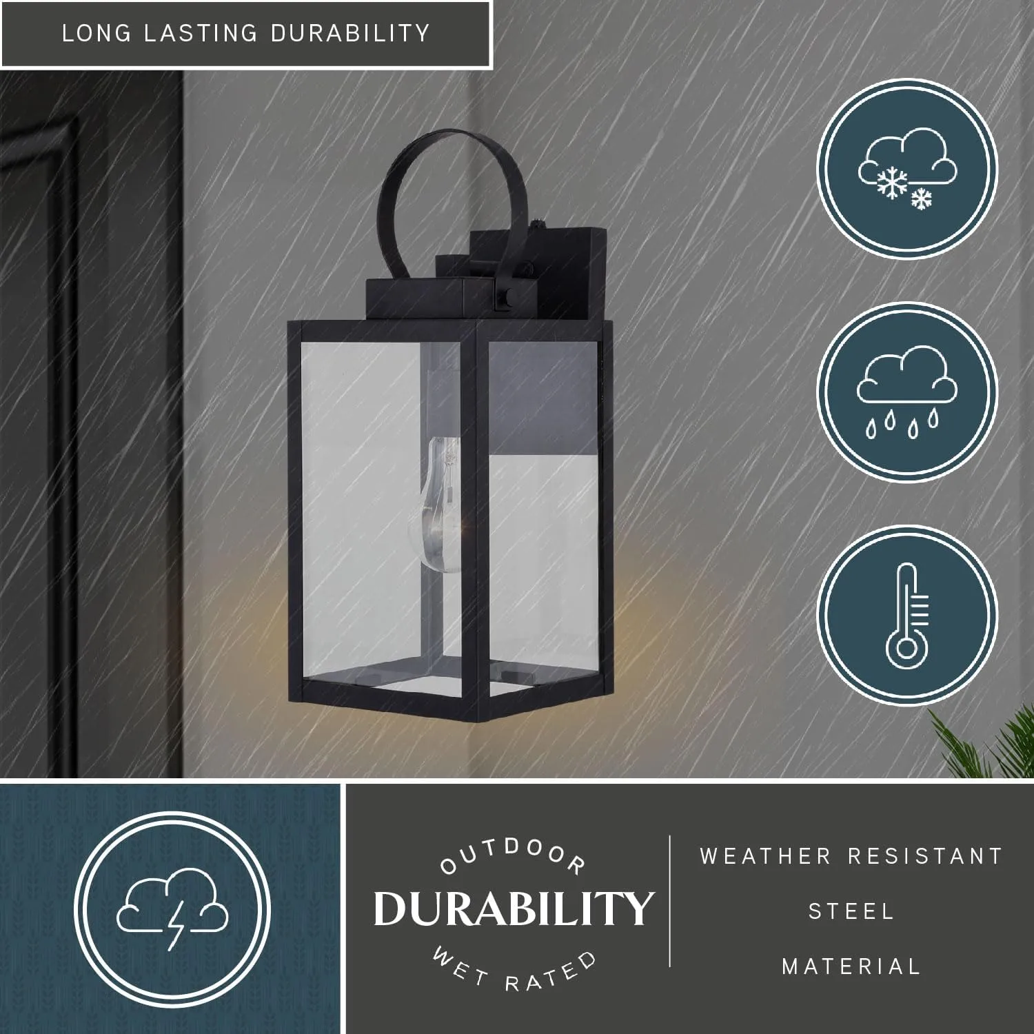 VAXCEL Medinah 7-in. W 1 Light Dusk to Dawn Black Outdoor Wall Lantern Clear Glass