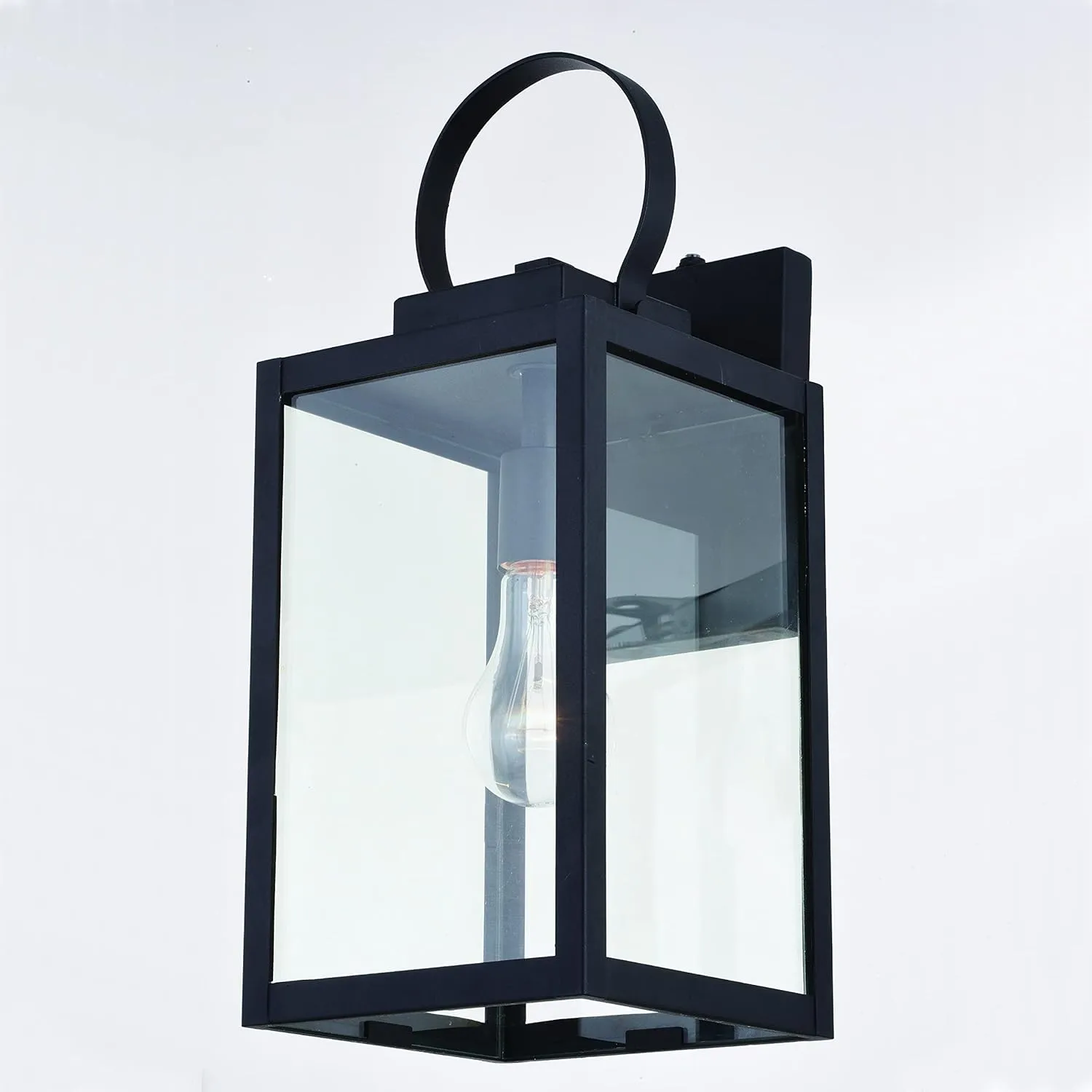 VAXCEL Medinah 7-in. W 1 Light Dusk to Dawn Black Outdoor Wall Lantern Clear Glass